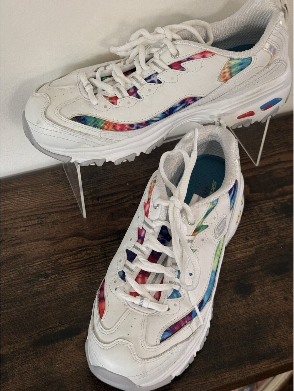 Skechers Womens D'Lites-Summer Fiesta Sneakers Shoes, Size 8.5 White-Multi